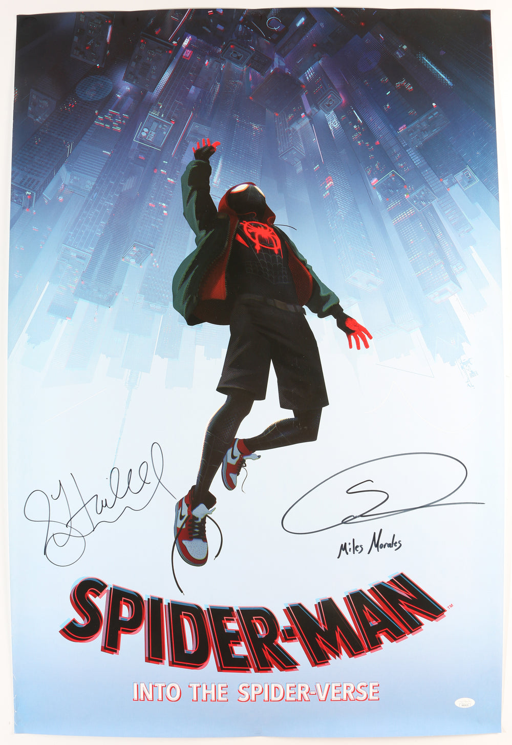 Shameik Moore as Miles Morales / Spider-Man & Hailee Steinfeld as Gwen Stacy / Spider-Woman in Spider-Man: Into the Spider-Verse (JSA) Signed 24x36 Poster with Character Name