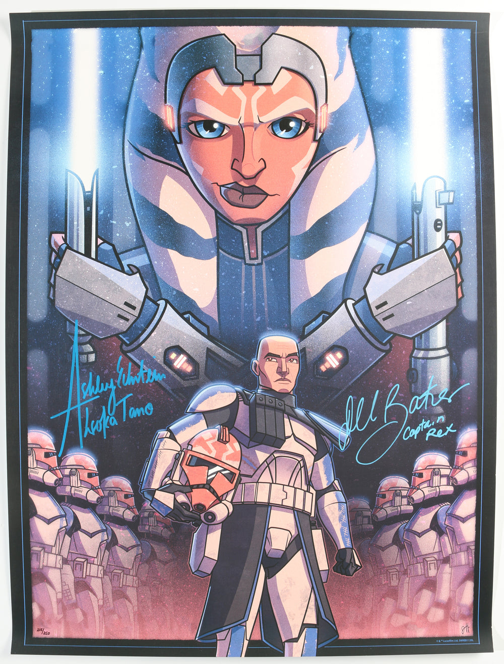 Dee Bradley Baker as Captain Rex & Ashley Eckstein as Ahsoka Tano in Star Wars: The Clone Wars Signed 18x24 Limited Edition #215/250 Art Print with Character Names