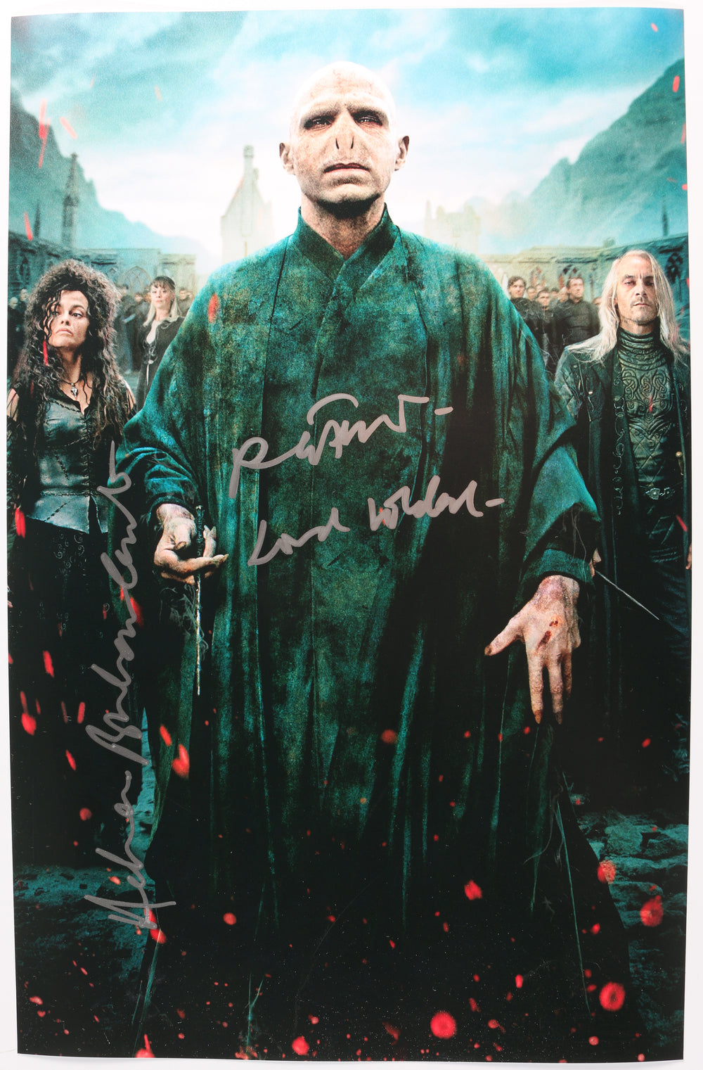 Ralph Fiennes as Lord Voldemort & Helena Bonham Carter as Bellatrix Lestrange in Harry Potter & The Deathly Hallows Part 2 Signed 11x17 Photo with Character Name