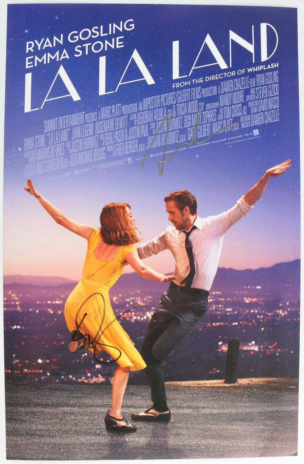 Emma Stone as Mia Dolan & Ryan Gosling as Sebastian Wilder in La La Land Signed 11x17 Mini Poster