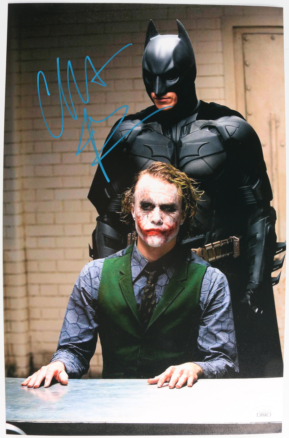 Christian Bale as Batman with the Joker in The Dark Knight (JSA) Signed 11x17 Photo