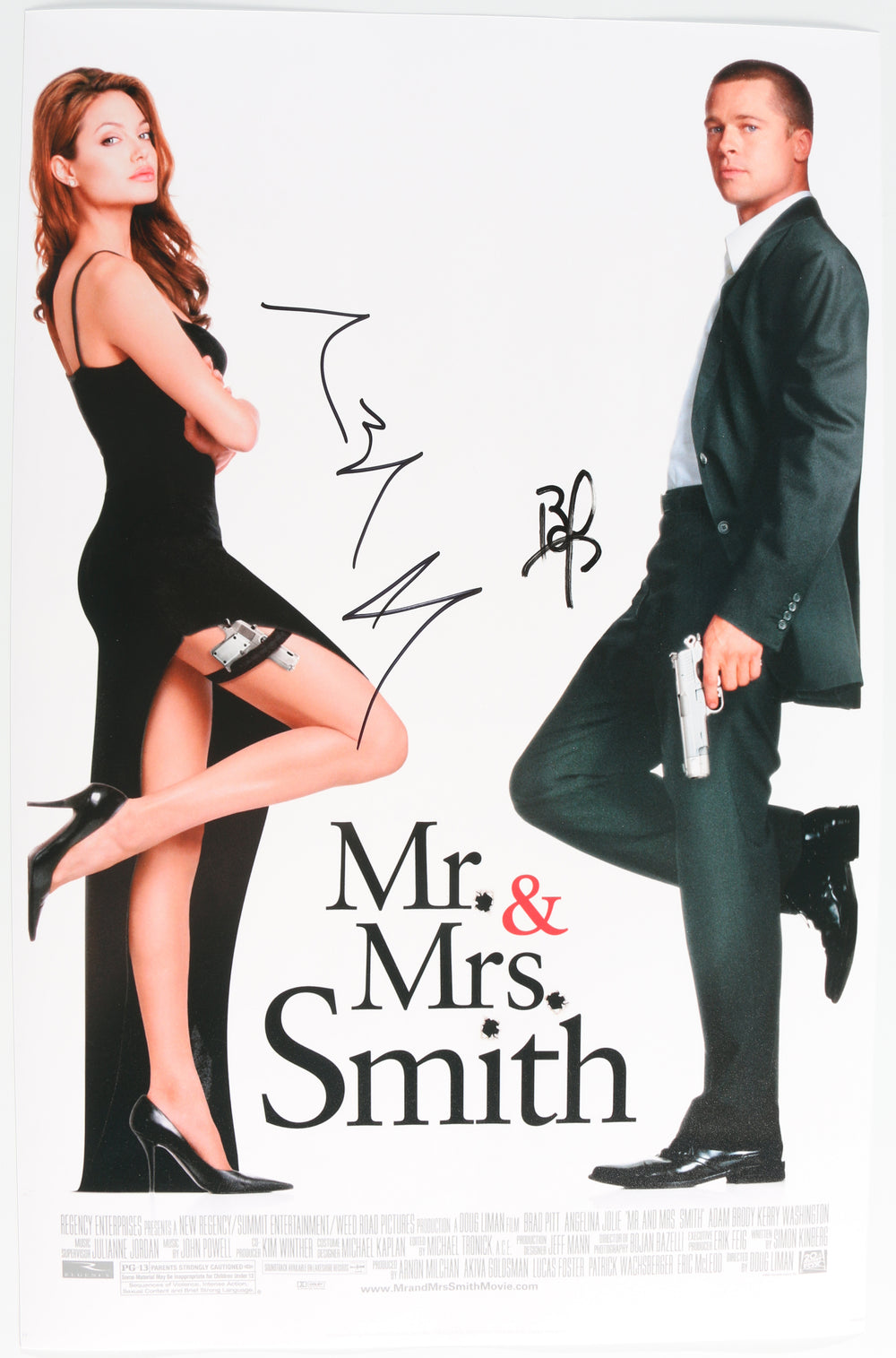 Angelina Jolie as Jane Smith & Brad Pitt as John Smith in Mr. & Mrs. Smith Signed 11x17 Mini Poster