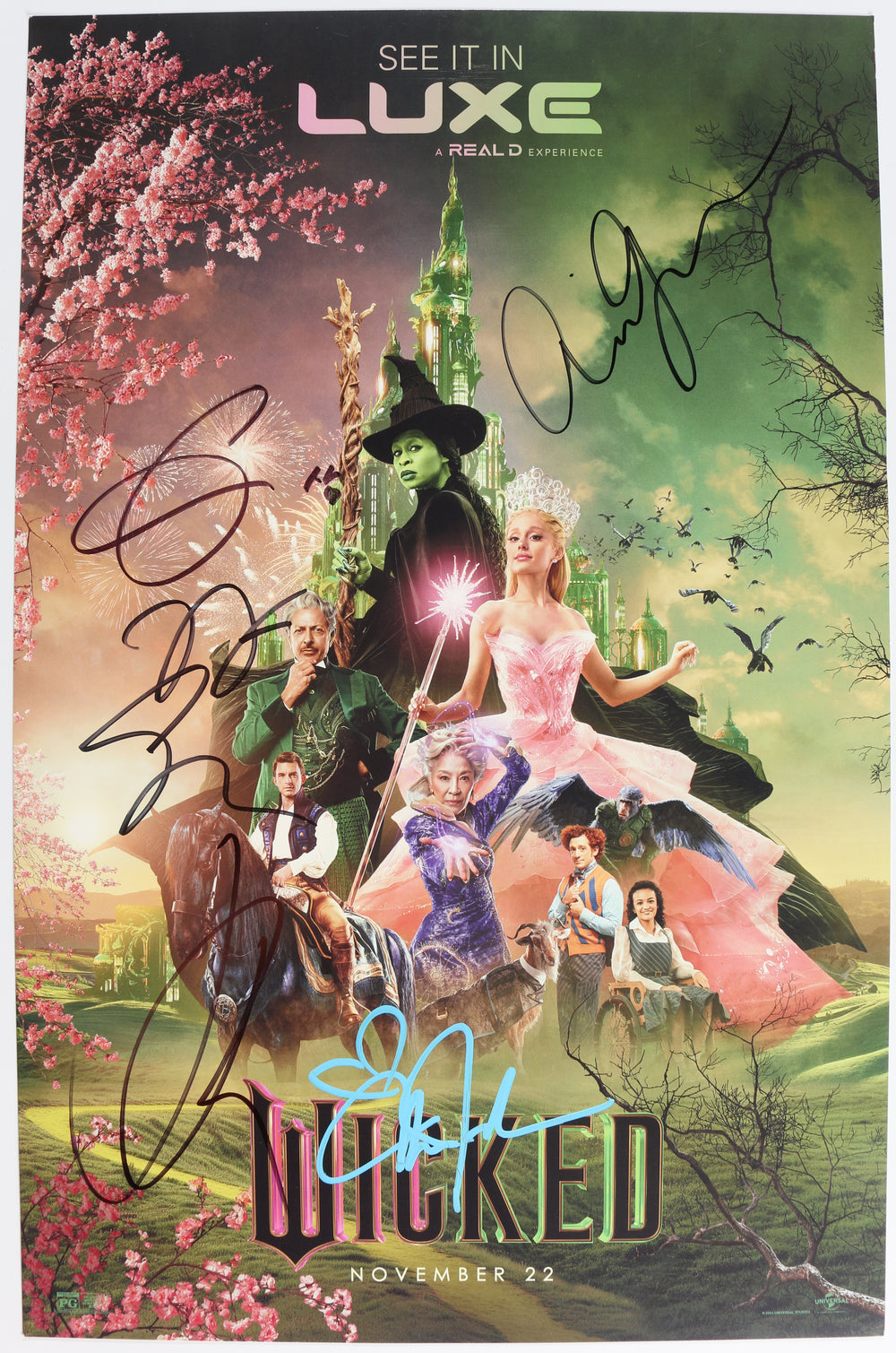 Wicked 11x17 Mini Poster Cast Signed by Cynthia Erivo, Ariana Grande, Jonathan Bailey, Michelle Yeoh, & Jeff Goldblum