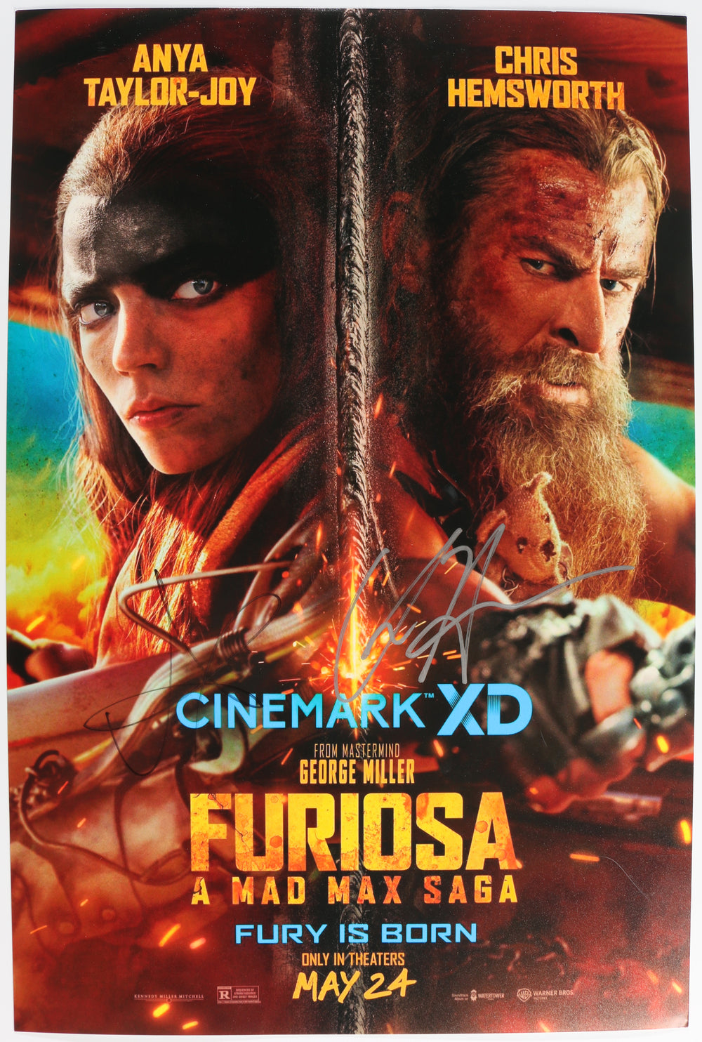 Anya Taylor-Joy as Imperator Furiosa & Chris Hemsworth as Dementus in Furiosa: A Mad Max Saga Signed 12x18 Mini Poster