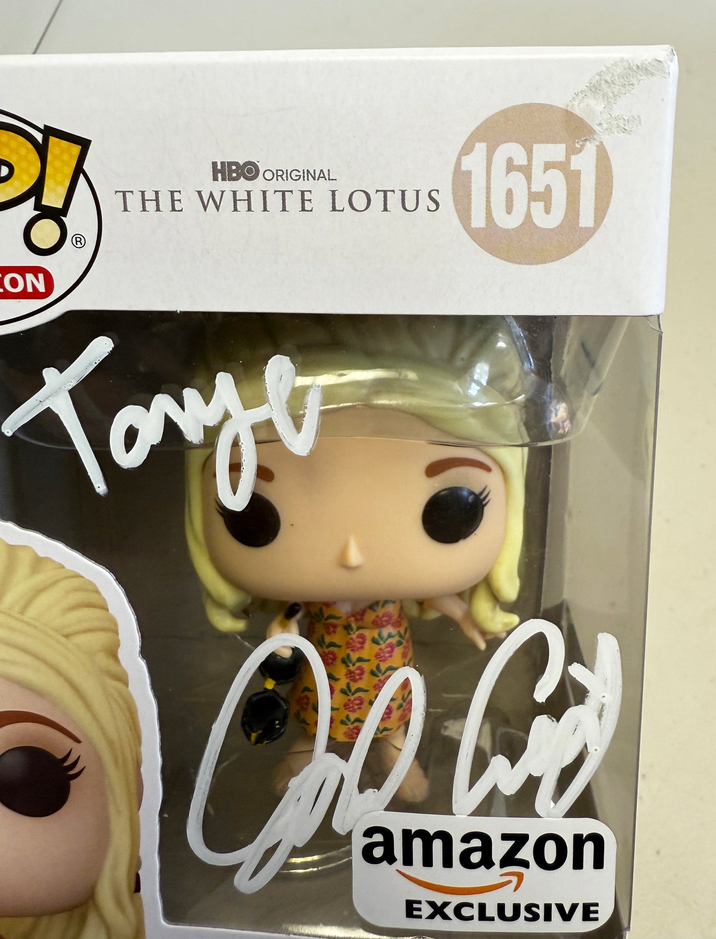 
                  
                    Jennifer Coolidge as Tanya McQuoid in The White Lotus Amazon Exclusive (SWAU) Signed Funko POP! #1651 with Character Name
                  
                
