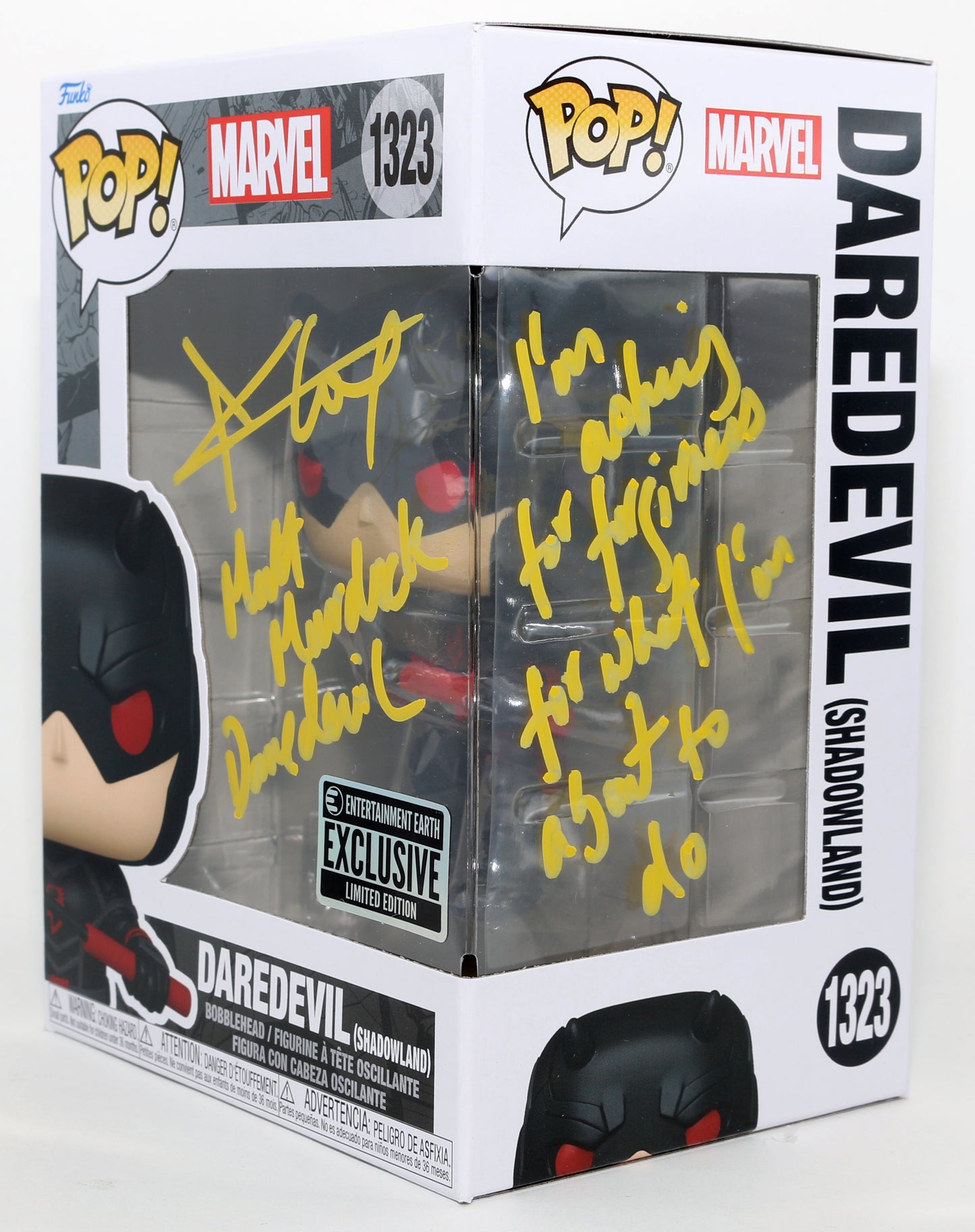 
                  
                    Charlie Cox as Daredevil in Daredevil Entertainment Earth Exclusive Signed Funko POP! #1323 with Character Name & Quote
                  
                