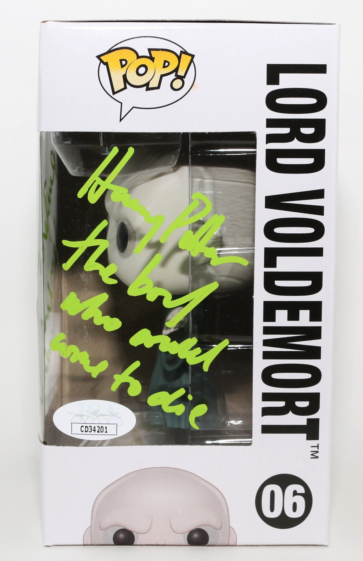 
                  
                    Ralph Fiennes as Lord Voldemort in Harry Potter (JSA) Signed Funko POP! #06 with Character Name & Quote
                  
                