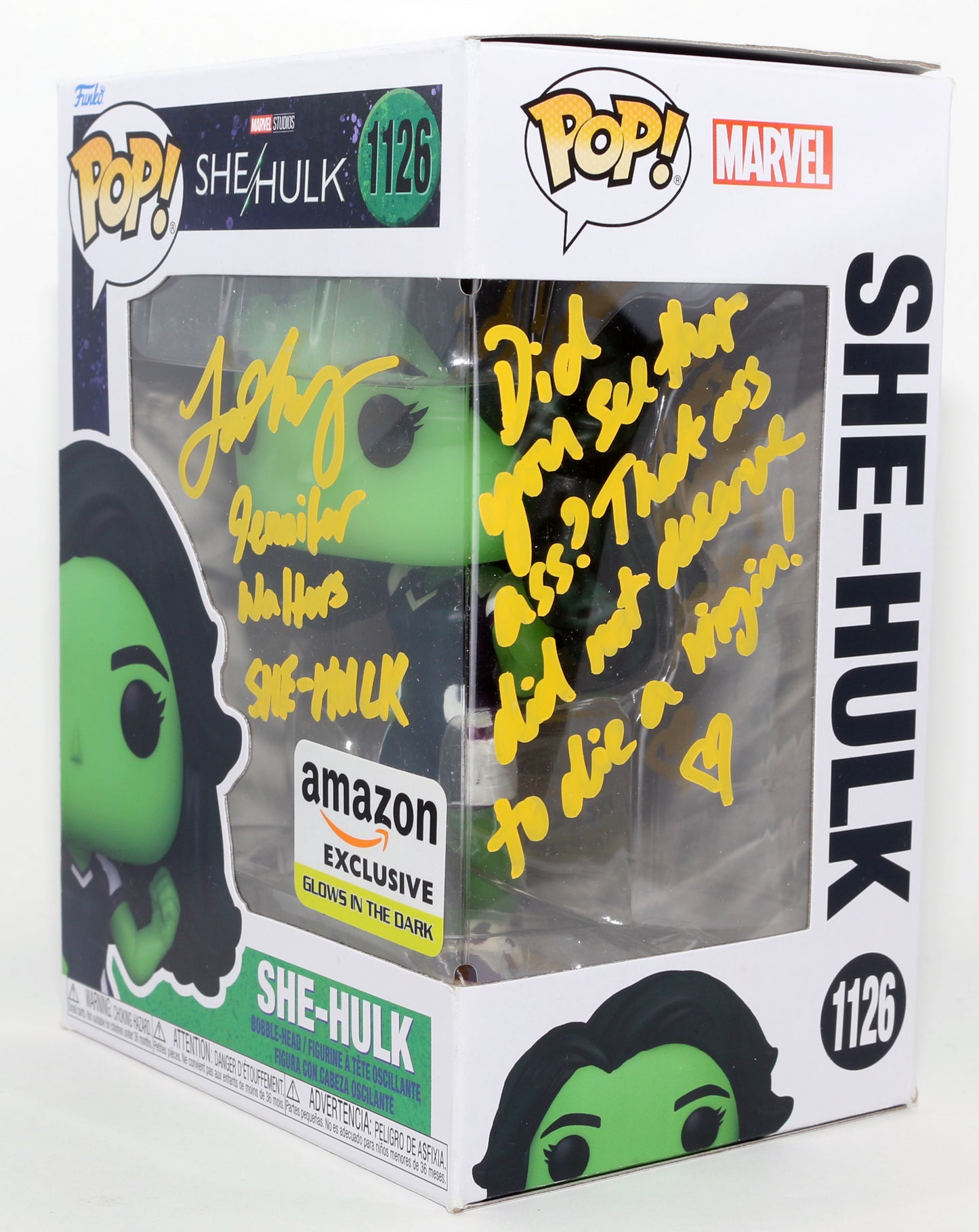 
                  
                    Tatiana Maslany as She-Hulk in She-Hulk GITD Amazon Exclusive Signed Funko POP! #1126 with Character Name & Quote
                  
                
