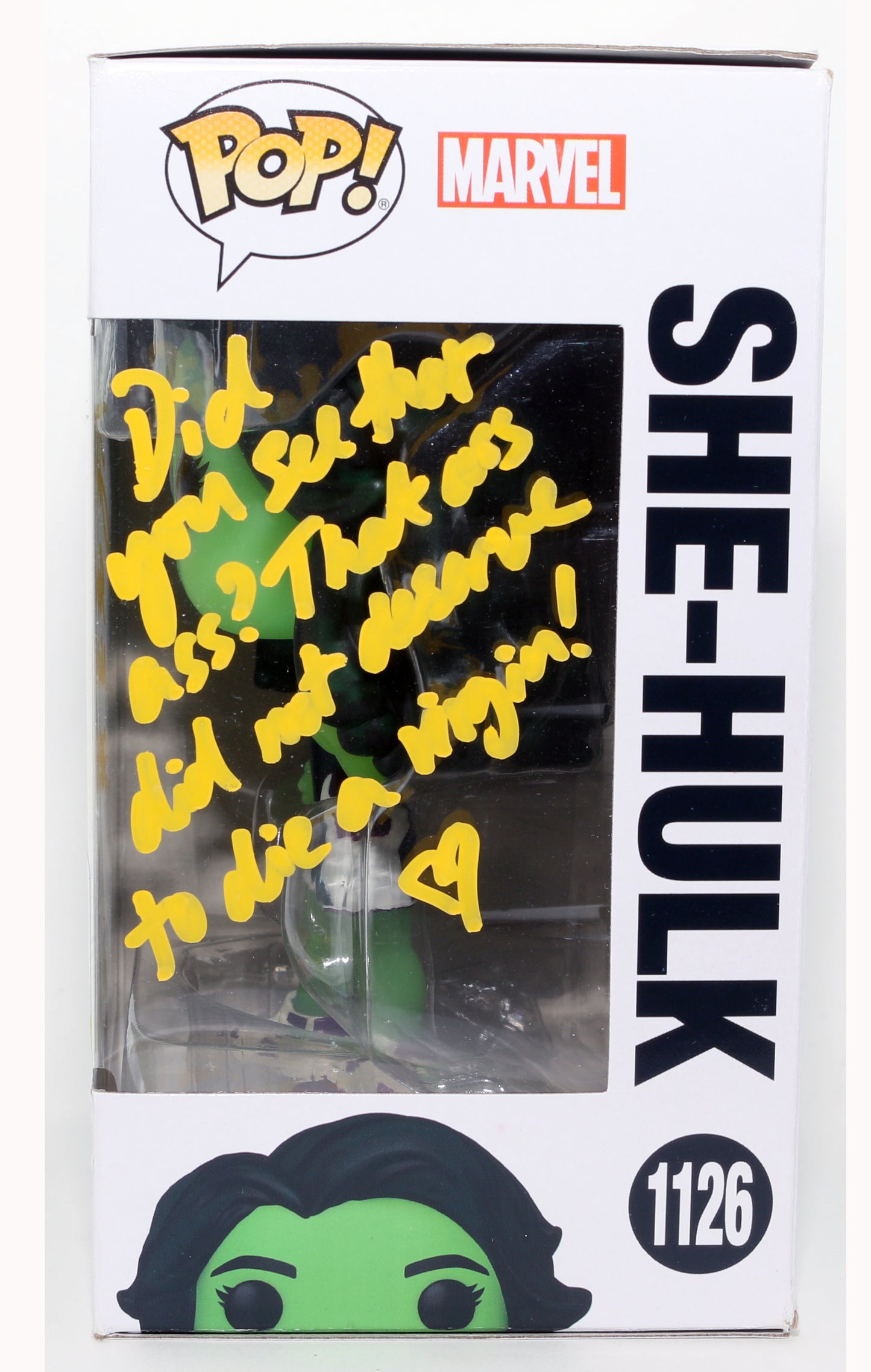 
                  
                    Tatiana Maslany as She-Hulk in She-Hulk GITD Amazon Exclusive Signed Funko POP! #1126 with Character Name & Quote
                  
                