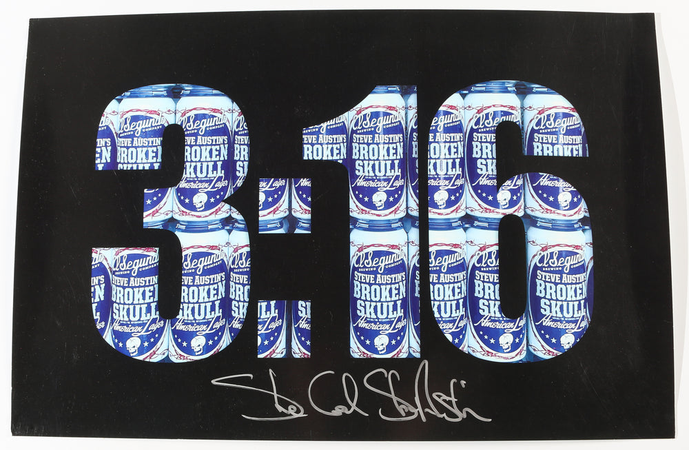 Stone Cold Steve Austin WWF / WWE Wrestler Signed 12x18 3:16 Beer Can Photo