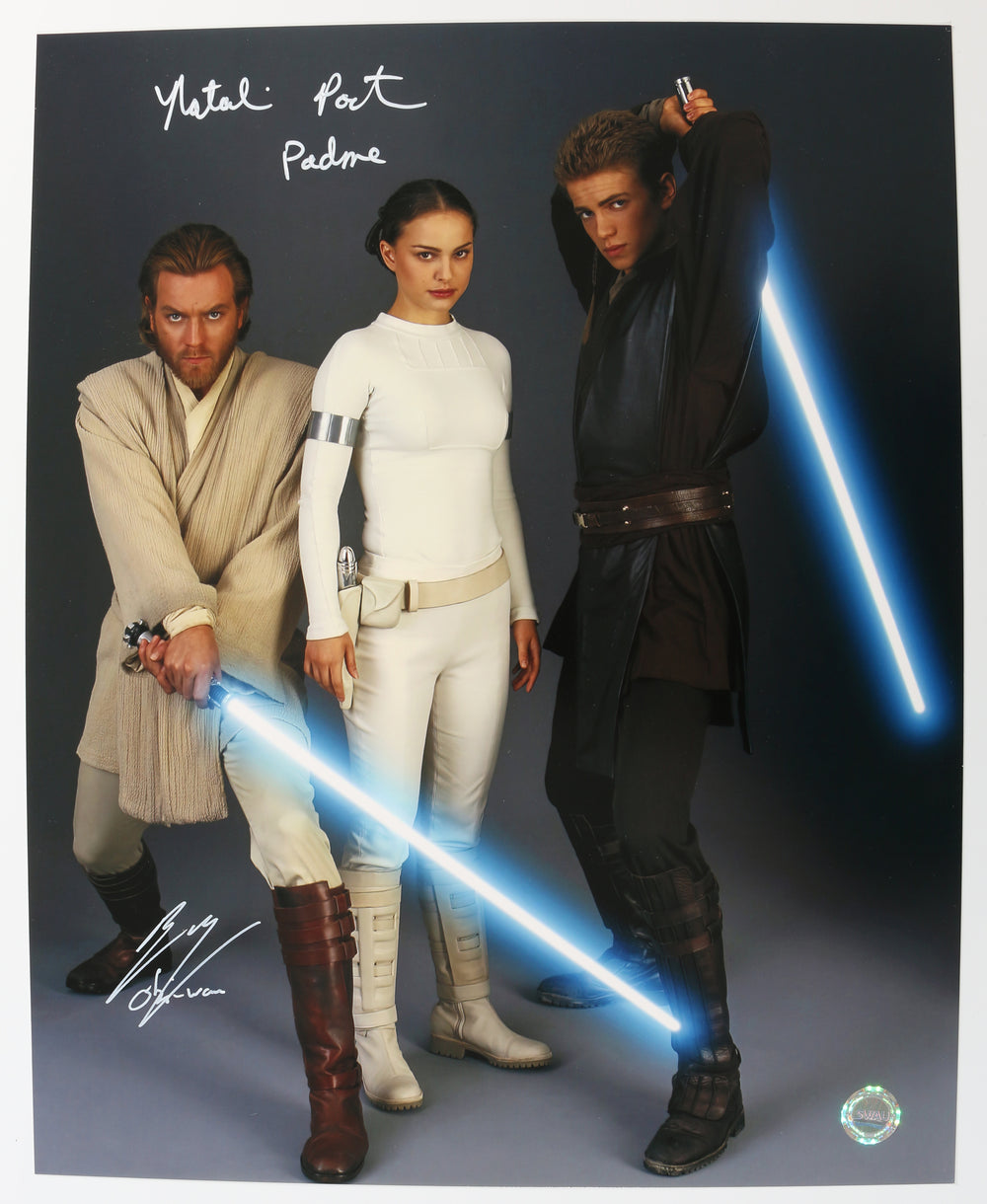 Ewan McGregor as Obi-Wan Kenobi & Natalie Portman as Padme Amidala in Star Wars Episode II: Attack of the Clones (SWAU) Signed 16x20 Photo with Character Names
