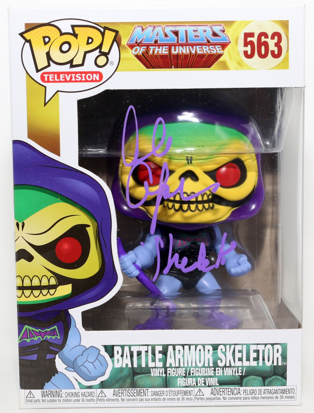 Alan Oppenheimer as Battle Armor Skeletor in Masters of the Universe Signed Funko POP! #563 with Character Name