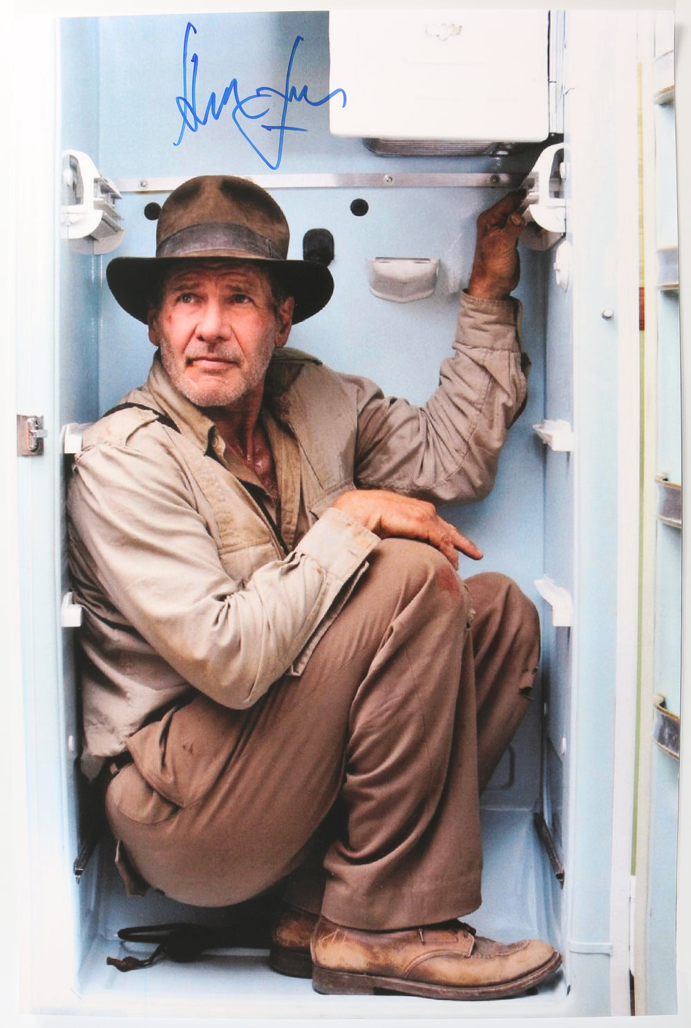 Harrison Ford as Indiana Jones Nuke the Fridge in Indiana Jones and the Kingdom of the Crystal Skull (Beckett Witnessed) Signed 20x30 Poster