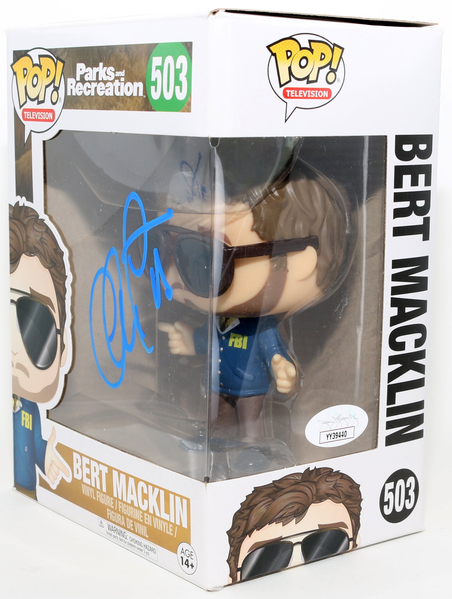 
                  
                    Chris Pratt as Andy Dwyer / Bert Macklin in Parks & Recreation (JSA) Signed Funko POP! #503
                  
                