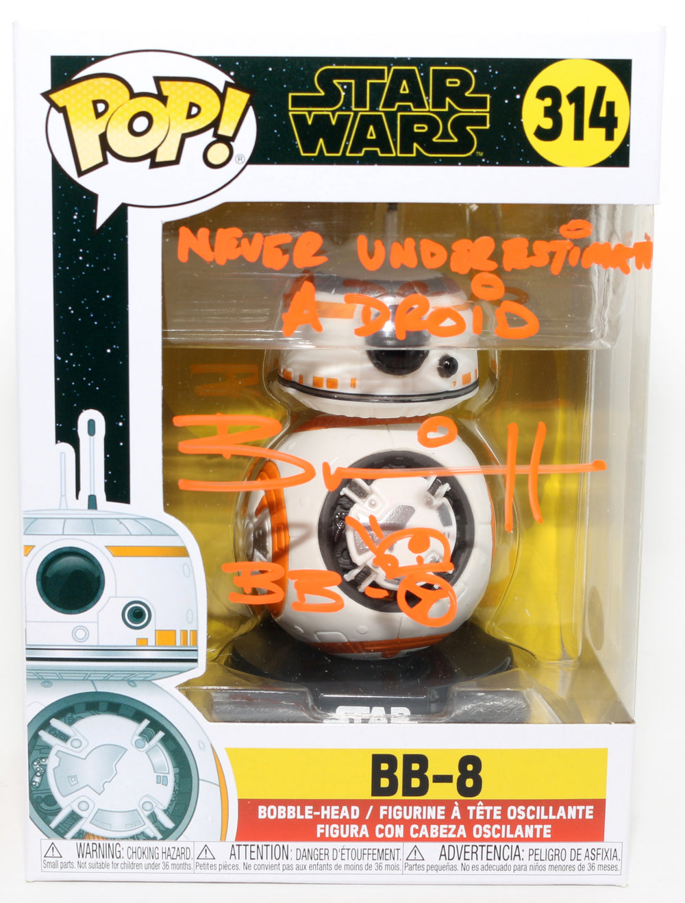 Brian Herring as BB-8 in Star Wars: Rise of Skywalker Signed Funko POP! #314 with Character Name, Sketch, & Quote