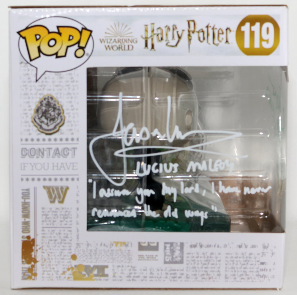 
                  
                    Ralph Fiennes as Lord Voldemort & Jason Isaacs as Lucius Malfoy in Harry Potter & the Goblet of Fire Signed Movie Moments Oversized Funko POP! #119 with Character Names & Quotes
                  
                