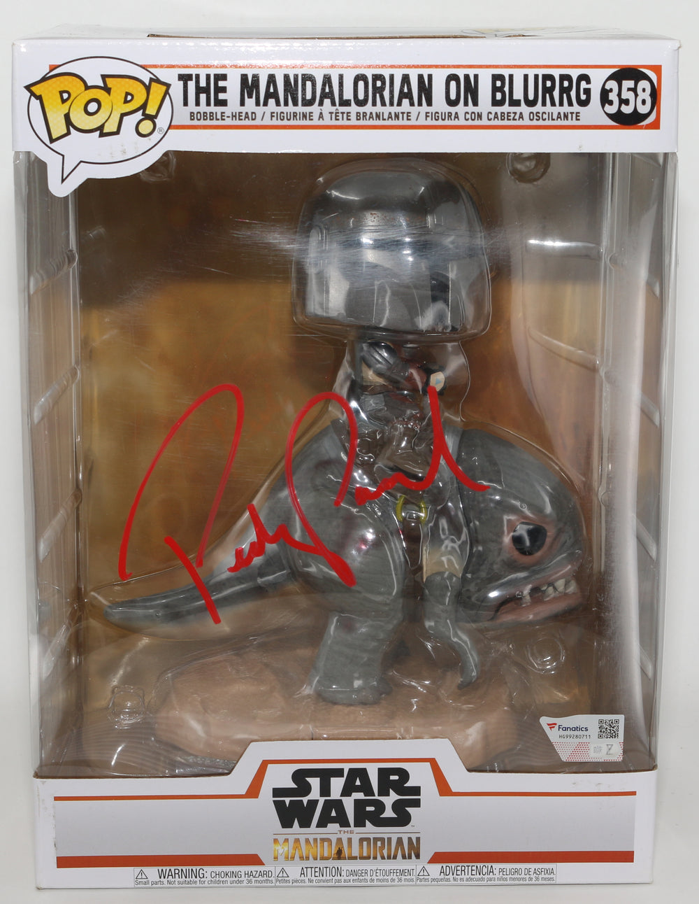 Pedro Pascal as the Mandalorian in Star Wars: The Mandalorian (Beckett / Fanatics) Signed Deluxe Oversized Funko POP! #358
