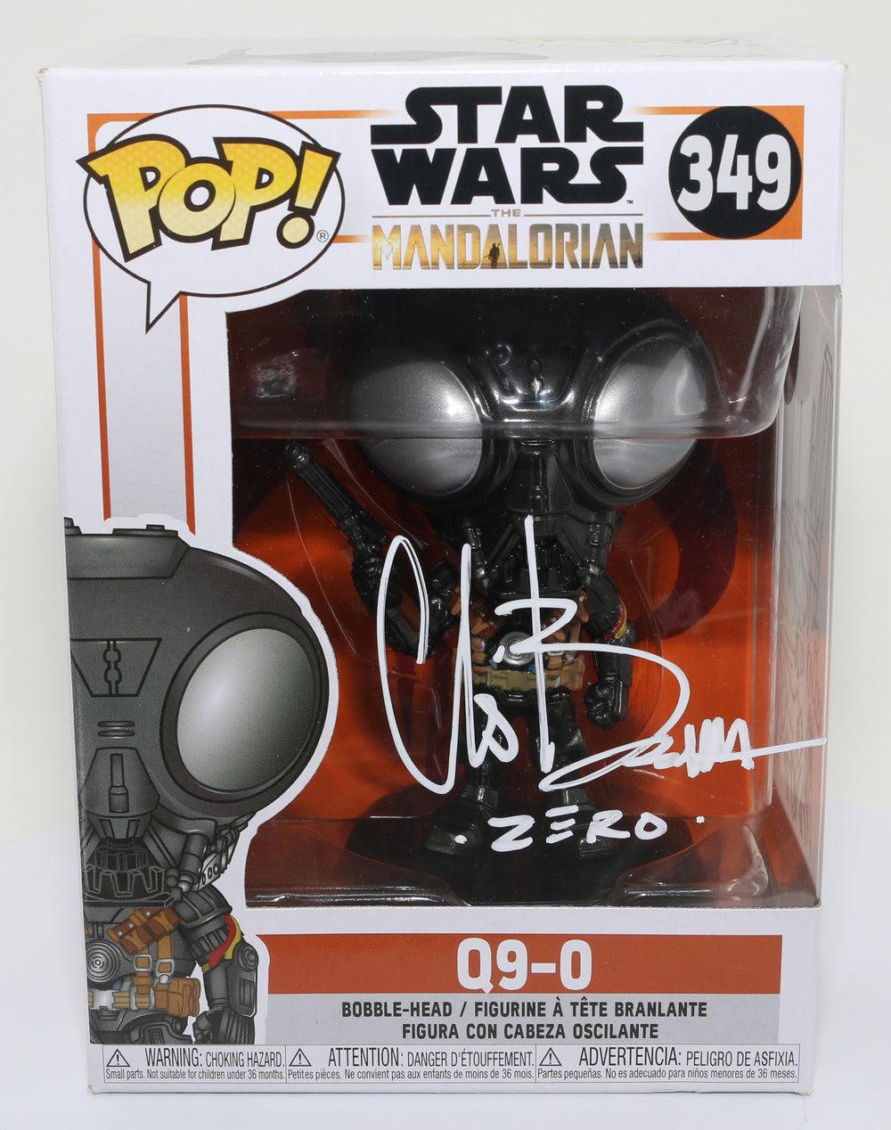 Christopher Bartlett as Q9-0 in Star Wars: The Mandalorian Signed Funko POP! #349 with Character Name and Remark
