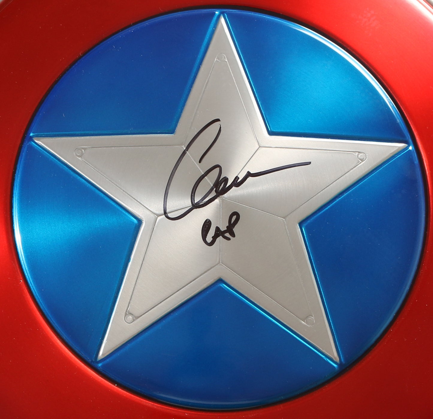 
                  
                    Captain America's Metal Prop Replica Shield (SWAU) Signed by Chris Evans with Character Name
                  
                