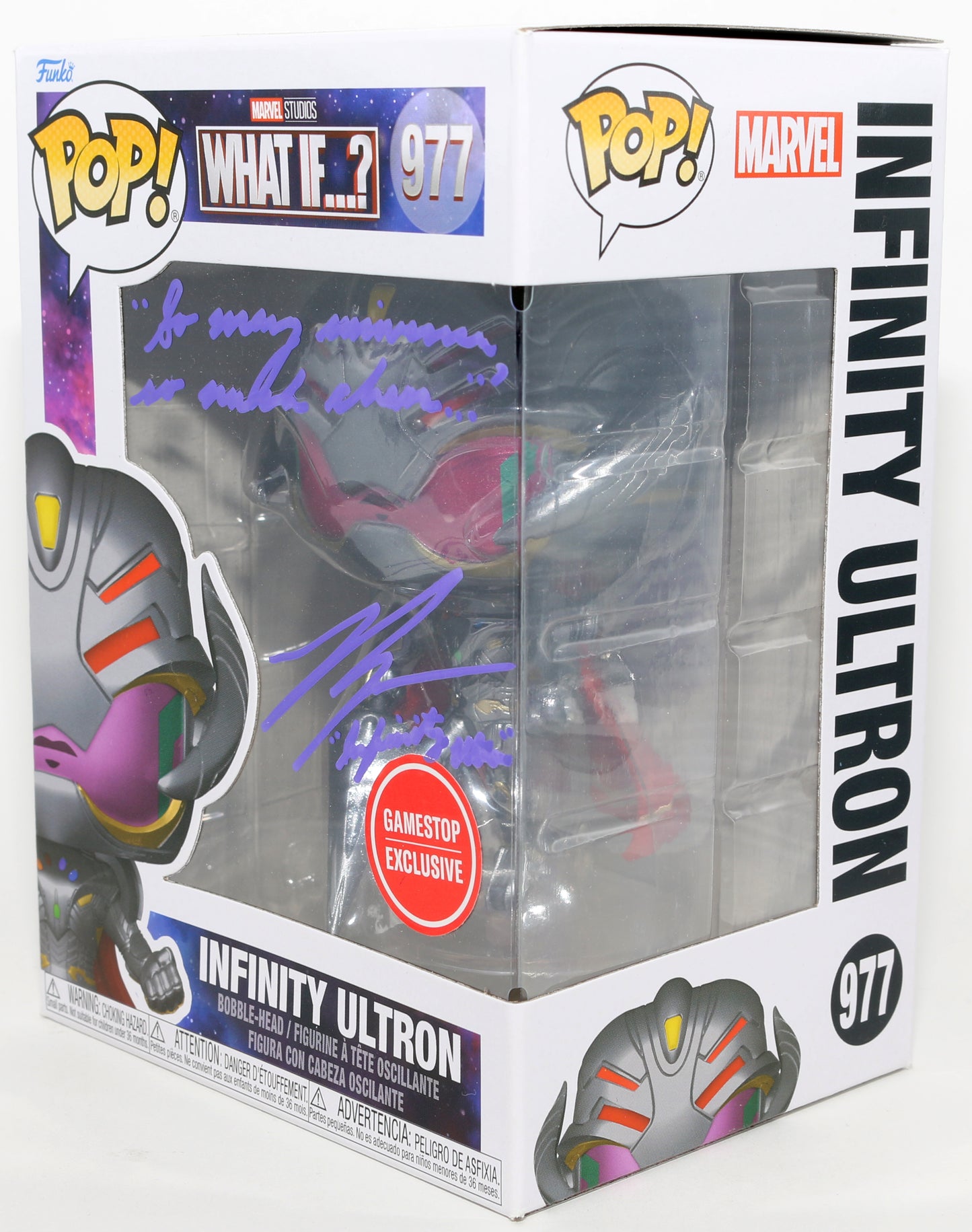 
                  
                    Ross Marquand as Infinity Ultron in What If...? GameStop Exclusive Signed Funko POP! #977 with Character Name & Quote
                  
                