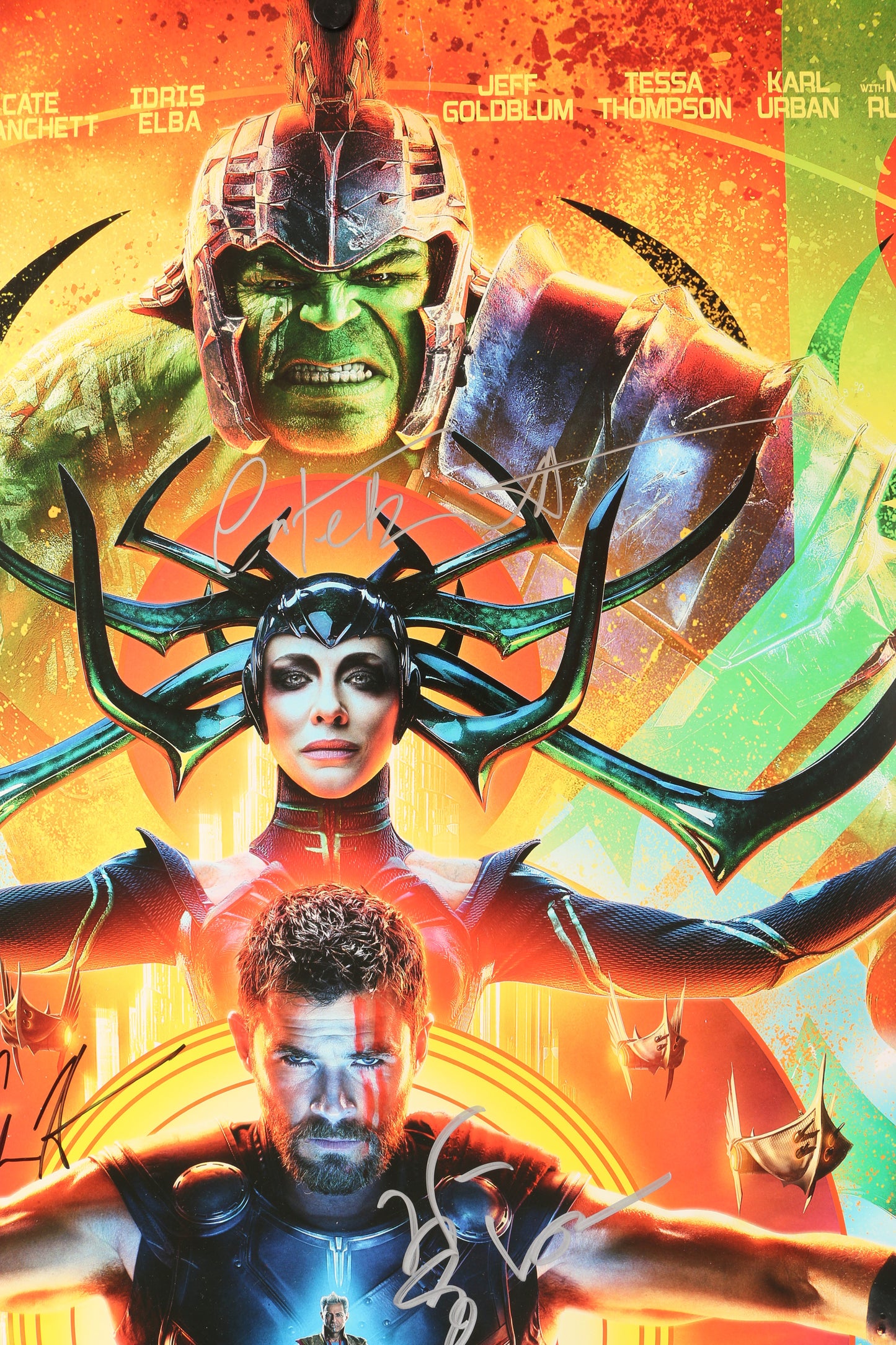 
                  
                    Thor: Ragnarok 27x40 Double Sided Poster Cast Signed by Chris Hemsworth, Cate Blanchett, Tom Hiddleston, Mark Ruffalo Tessa Thompson, Jeff Goldblum, Idris Elba, & Anthony Hopkins
                  
                