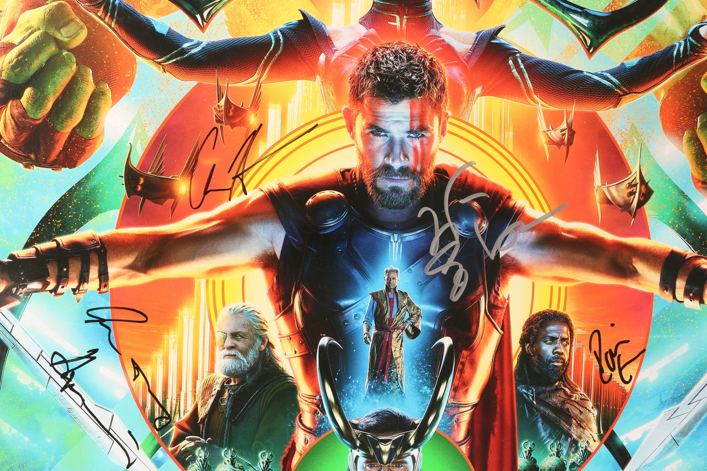 
                  
                    Thor: Ragnarok 27x40 Double Sided Poster Cast Signed by Chris Hemsworth, Cate Blanchett, Tom Hiddleston, Mark Ruffalo Tessa Thompson, Jeff Goldblum, Idris Elba, & Anthony Hopkins
                  
                