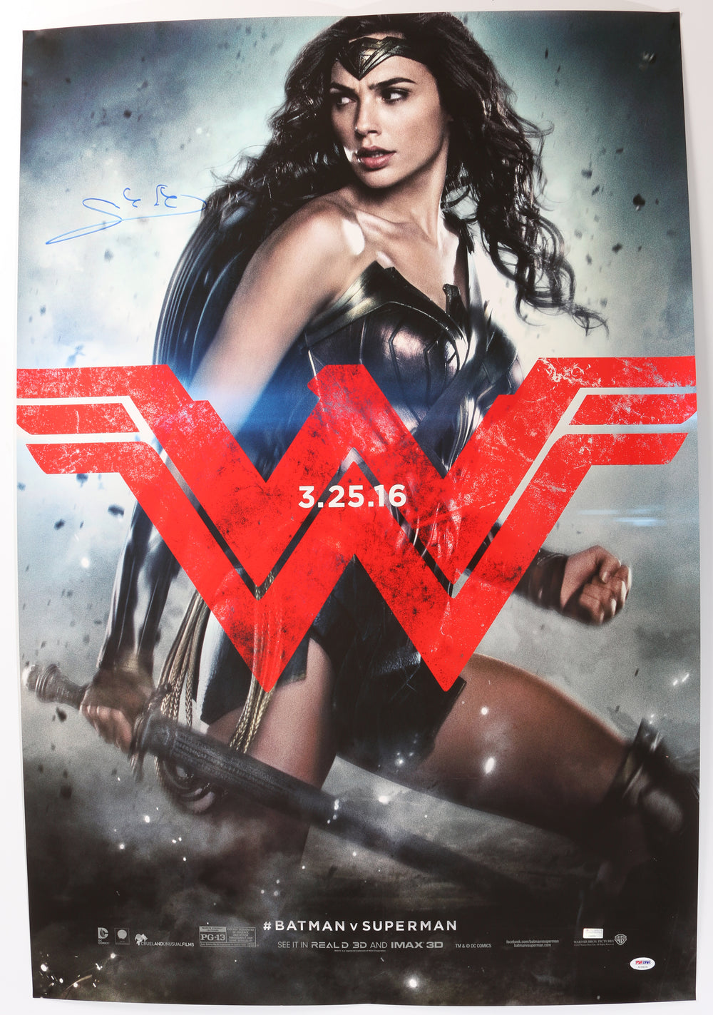 Gal Gadot as Wonder Woman in Batman v Superman: Dawn of Justice Signed 27x40 Poster