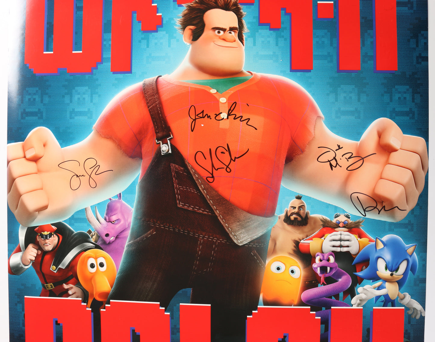 
                  
                    Wreck-It Ralph 27x40 Poster Cast Signed by John C. Reilly, Sarah Silverman, Jane Lynch, Jack McBrayer, and Rich Moore
                  
                