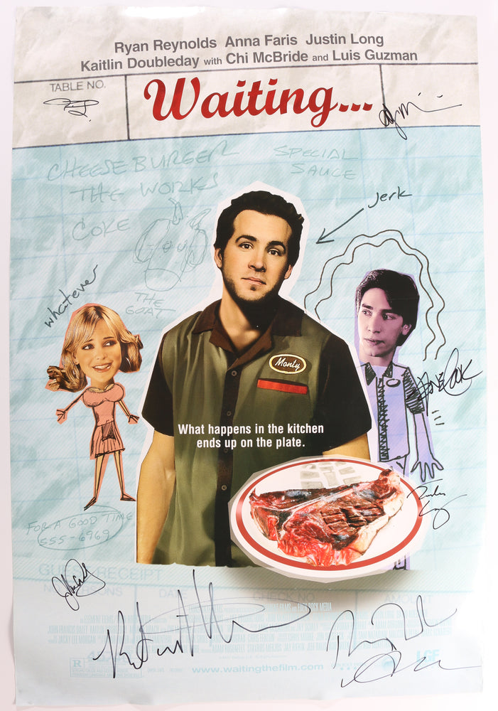 
                  
                    Waiting... 27x40 Double Sided Poster Cast Signed by Ryan Reynolds, Luis Guzman, Justin Long, Dane Cook, John Francis Daley, Alanna Ubach, Andy Milonakis, & Rob McKittrick
                  
                