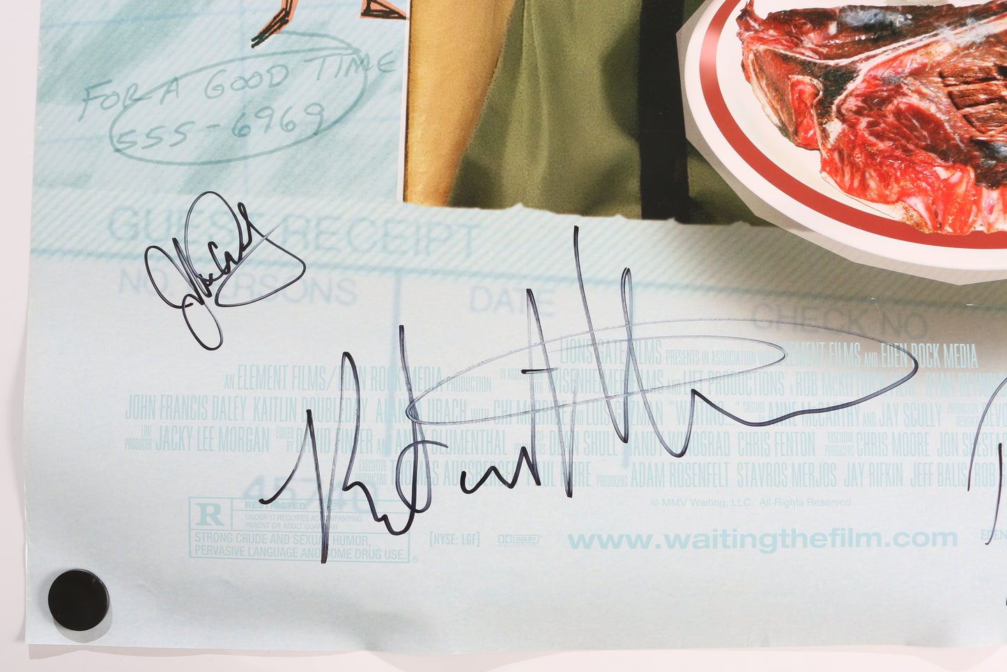 
                  
                    Waiting... 27x40 Double Sided Poster Cast Signed by Ryan Reynolds, Luis Guzman, Justin Long, Dane Cook, John Francis Daley, Alanna Ubach, Andy Milonakis, & Rob McKittrick
                  
                