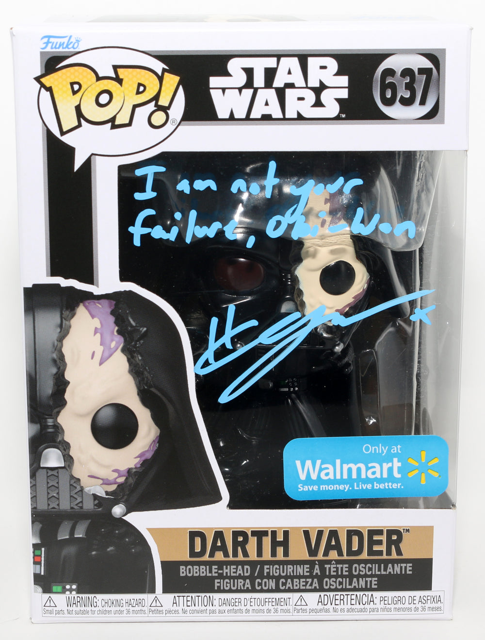 Hayden Christensen as Darth Vader in Star Wars: Obi-Wan Kenobi Walmart Exclusive (JSA) Signed Funko POP! #637 with Quote