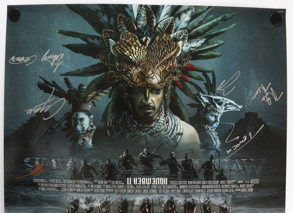 
                  
                    Black Panther: Wakanda Forever 27x40 Poster Cast Signed by Lupita Nyong’o, Danai Gurira, Tenoch Huerta, Dominique Thorne, Alex Livinalli, Maybell Cadena, & Angela Bassett
                  
                