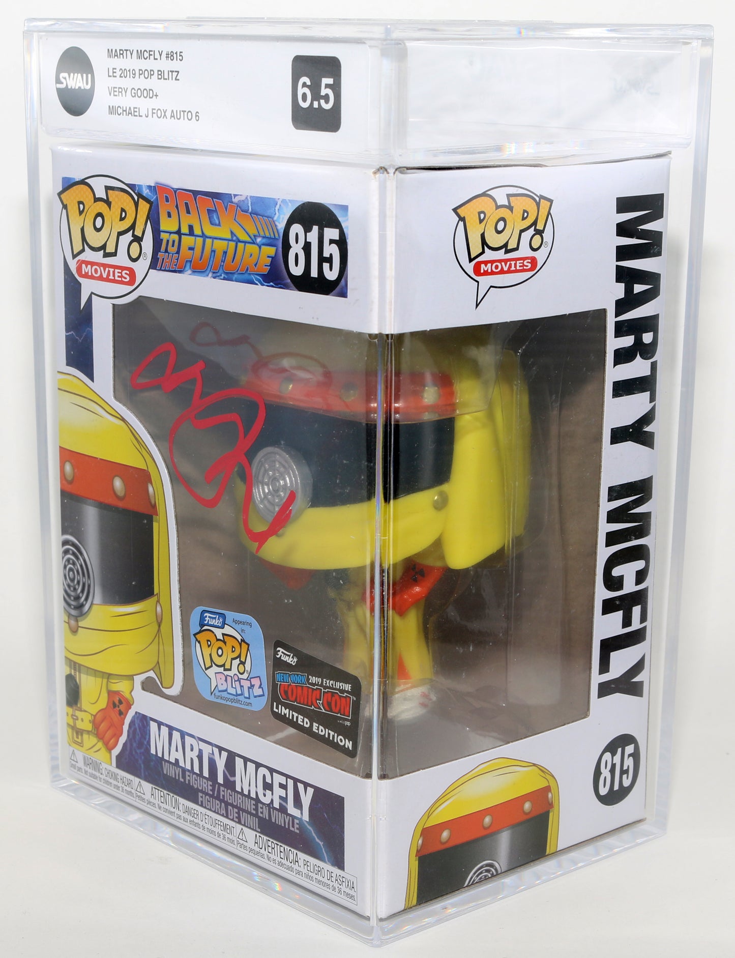 
                  
                    Michael J. Fox as Marty McFly in Back to the Future POP! Blitz 2019 NYCC Exclusive (SWAU Encapsulated Grade 6.5 / Auto 6) Signed Funko POP! #815
                  
                