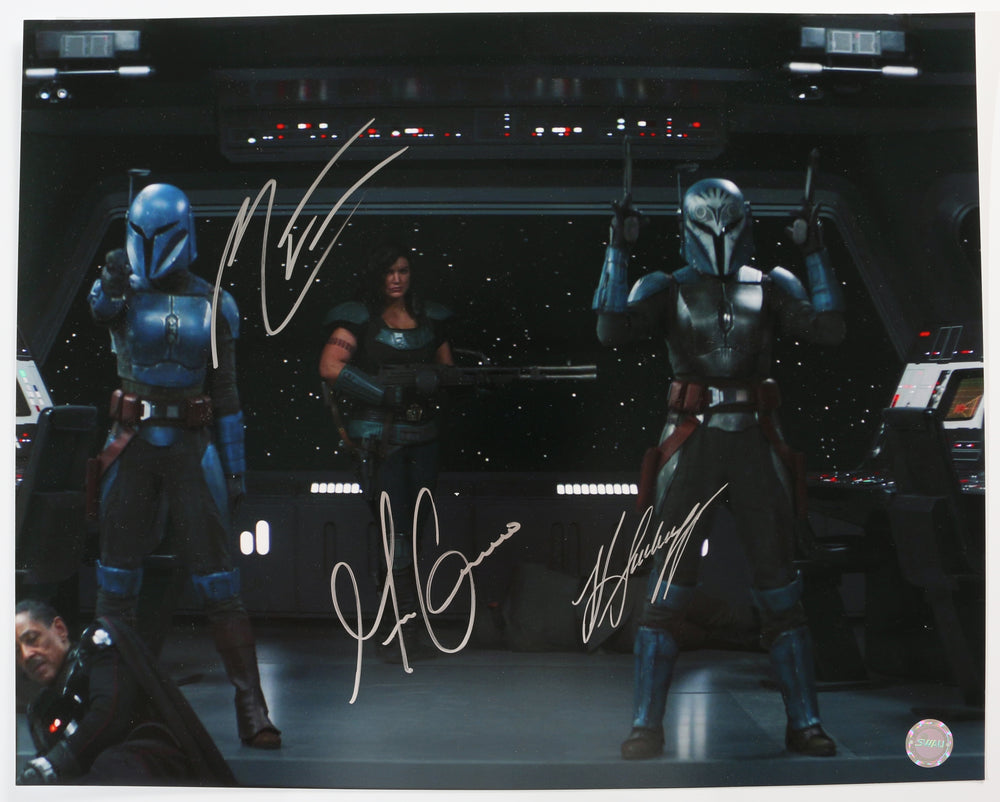 Gina Carano as Cara Dune, Katee Sackhoff as Bo-Katan, & Mercedes Varnado as Koska Reeves in Star Wars: The Mandalorian (SWAU) Signed 16x20 Photo