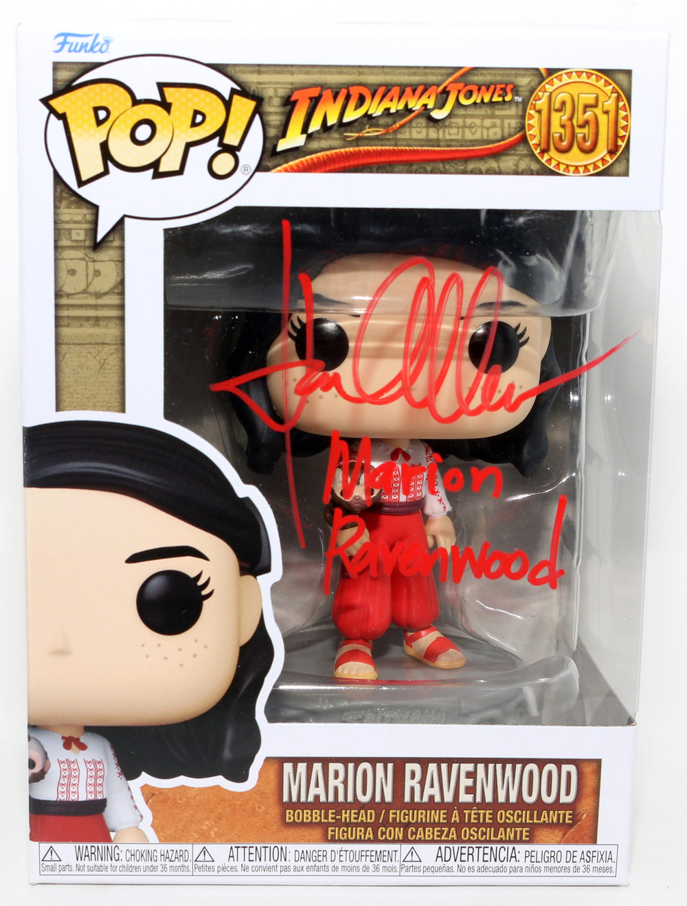 Karen Allen as Marion Ravenwood in Raiders of the Lost Ark Signed Funko POP! #1351 with Character Name