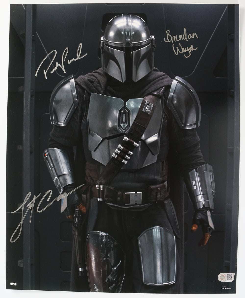 Pedro Pascal, Lateef Crowder, and Brendan Wayne as The Mandalorian in Star Wars: The Mandalorian (SWAU) Signed 16x20 Photo