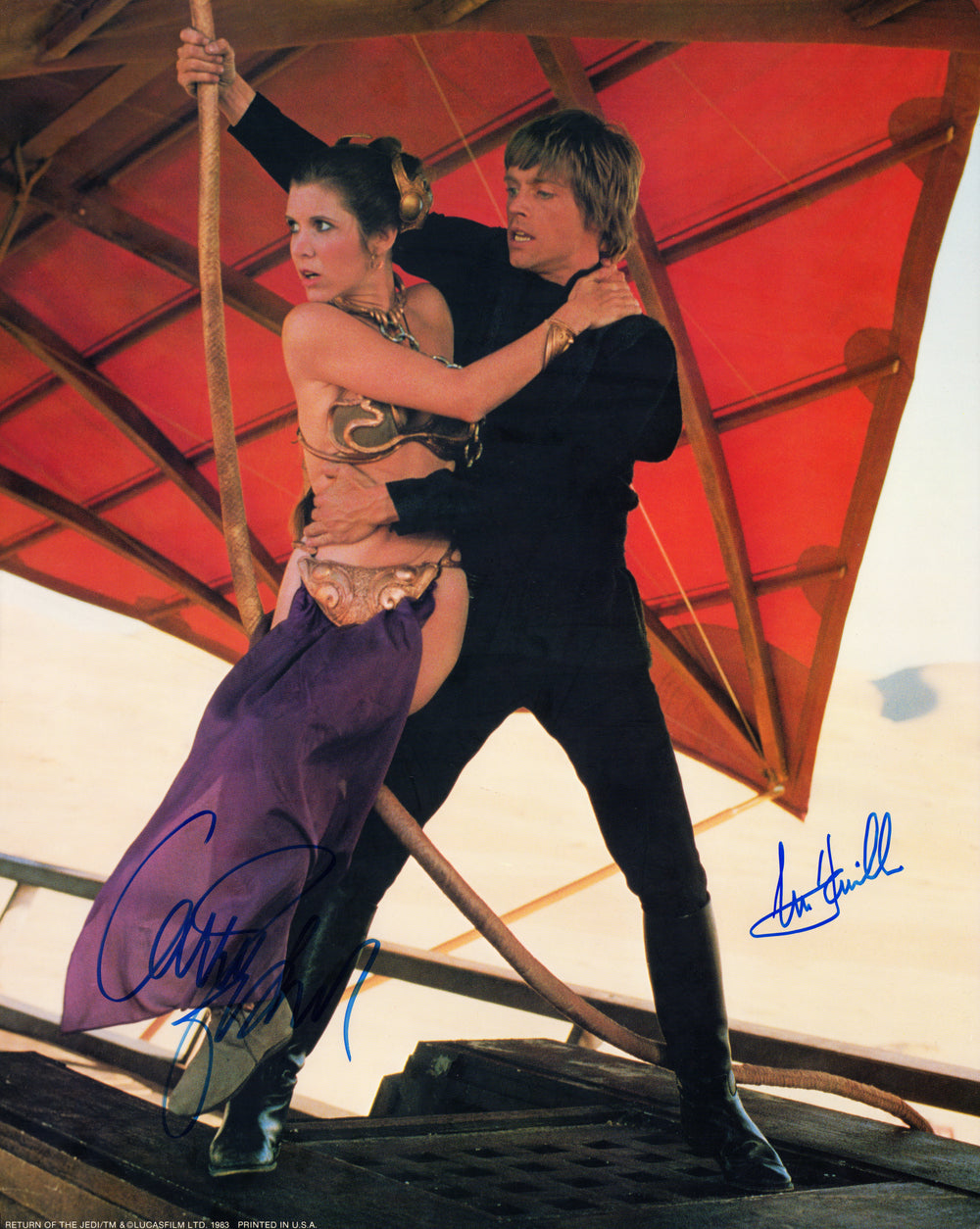 Carrie Fisher as Slave Princess Leia and Mark Hamill as Luke Skywalker in Star Wars: Return of the Jedi Signed 16x20 Licensed Vintage Poster