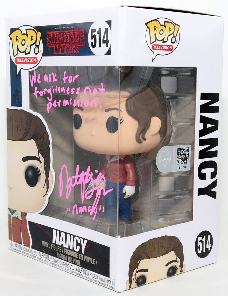 
                  
                    Natalia Dyer as Nancy Wheeler in Stranger Things (SWAU) Signed Funko POP! #514 with Character Name & Quote
                  
                