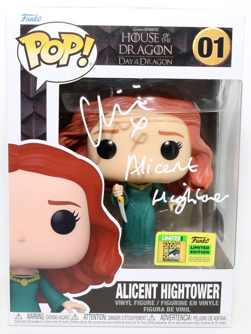 Olivia Cooke as Alicent Hightower in House of the Dragon 2022 San Diego Comic Con Exclusive (SWAU) Signed Funko POP! #01 with Character Name