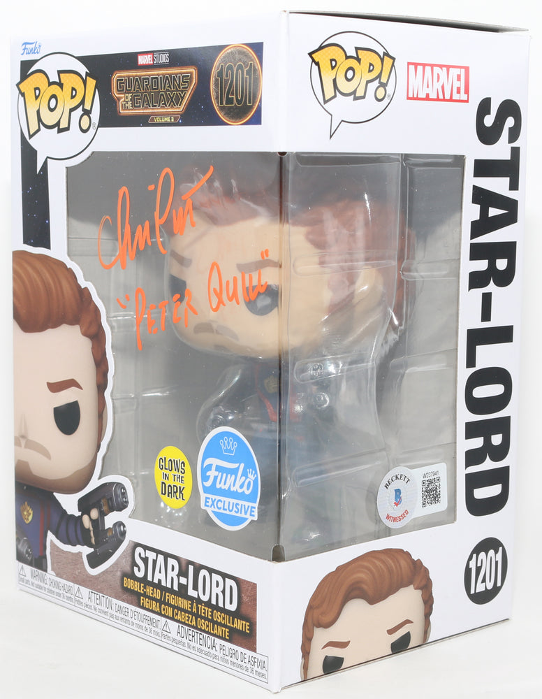 
                  
                    Chris Pratt as Peter Quill / Star-Lord in Guardians of the Galaxy Vol. 3 Funko Exclusive GITD (Beckett) Signed Funko POP! #1201 with Character Name
                  
                