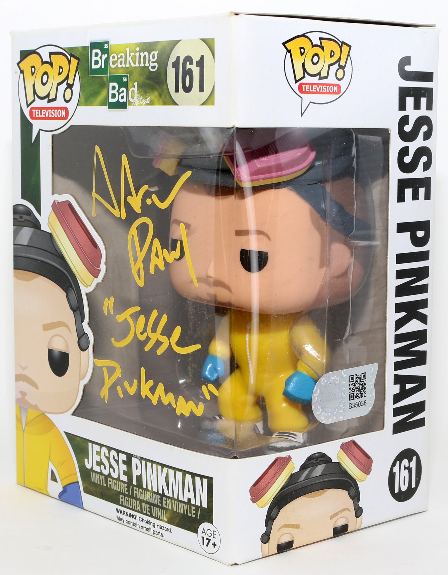 
                  
                    Aaron Paul as Jesse Pinkman in Breaking Bad (SWAU) Signed Funko POP! #161 with Character Name
                  
                