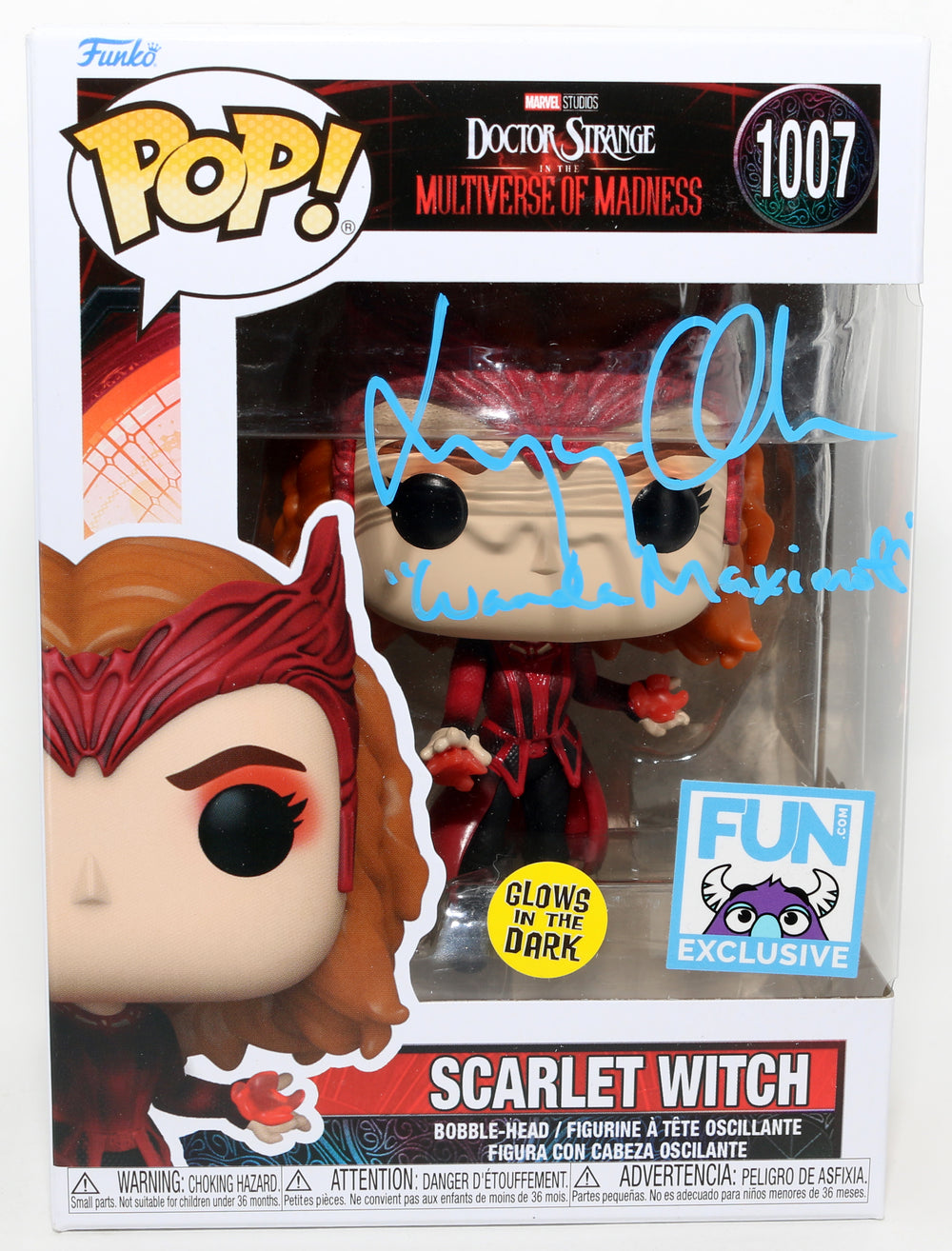 Elizabeth Olsen as Scarlet Witch in Doctor Strange in the Multiverse of Madness Fun Exclusive GITD (Beckett) Signed Funko POP! #1007 With Character Name