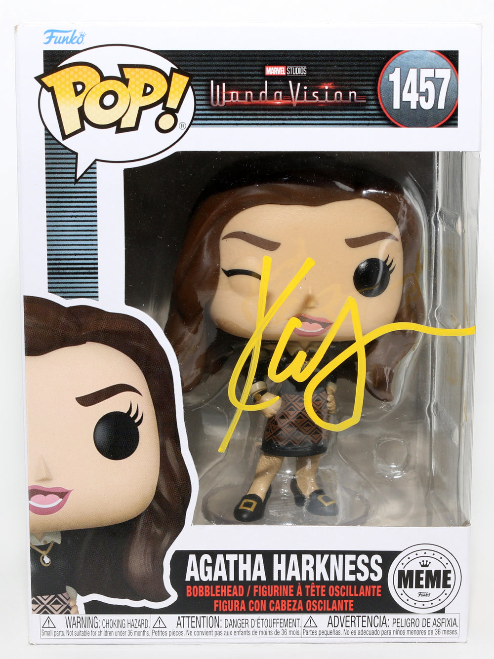 Kathryn Hahn as Agatha Harkness in WandaVision (JSA) Signed Funko POP! #1457 with Witch Remark