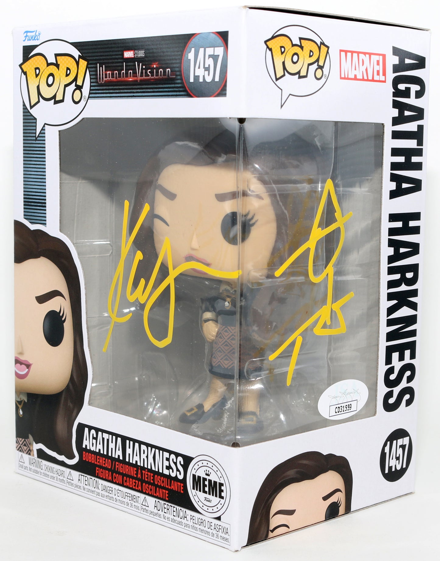 
                  
                    Kathryn Hahn as Agatha Harkness in WandaVision (JSA) Signed Funko POP! #1457 with Witch Remark
                  
                