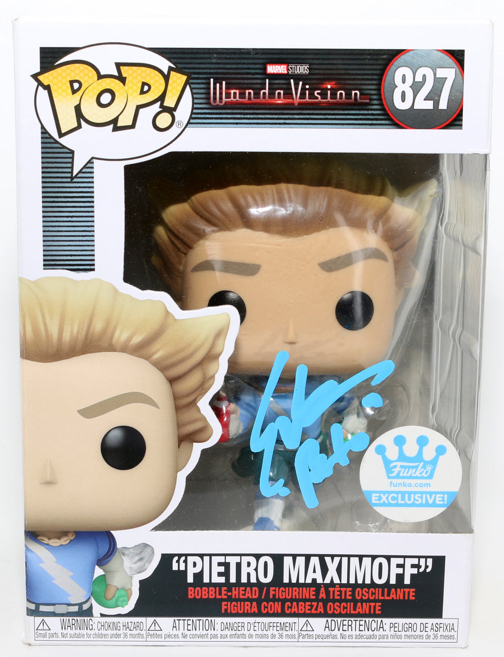 Evan Peters as Pietro Maximoff in WandaVision Funko Store Exclusive (JSA) Signed Funko POP! #827 with Character Name