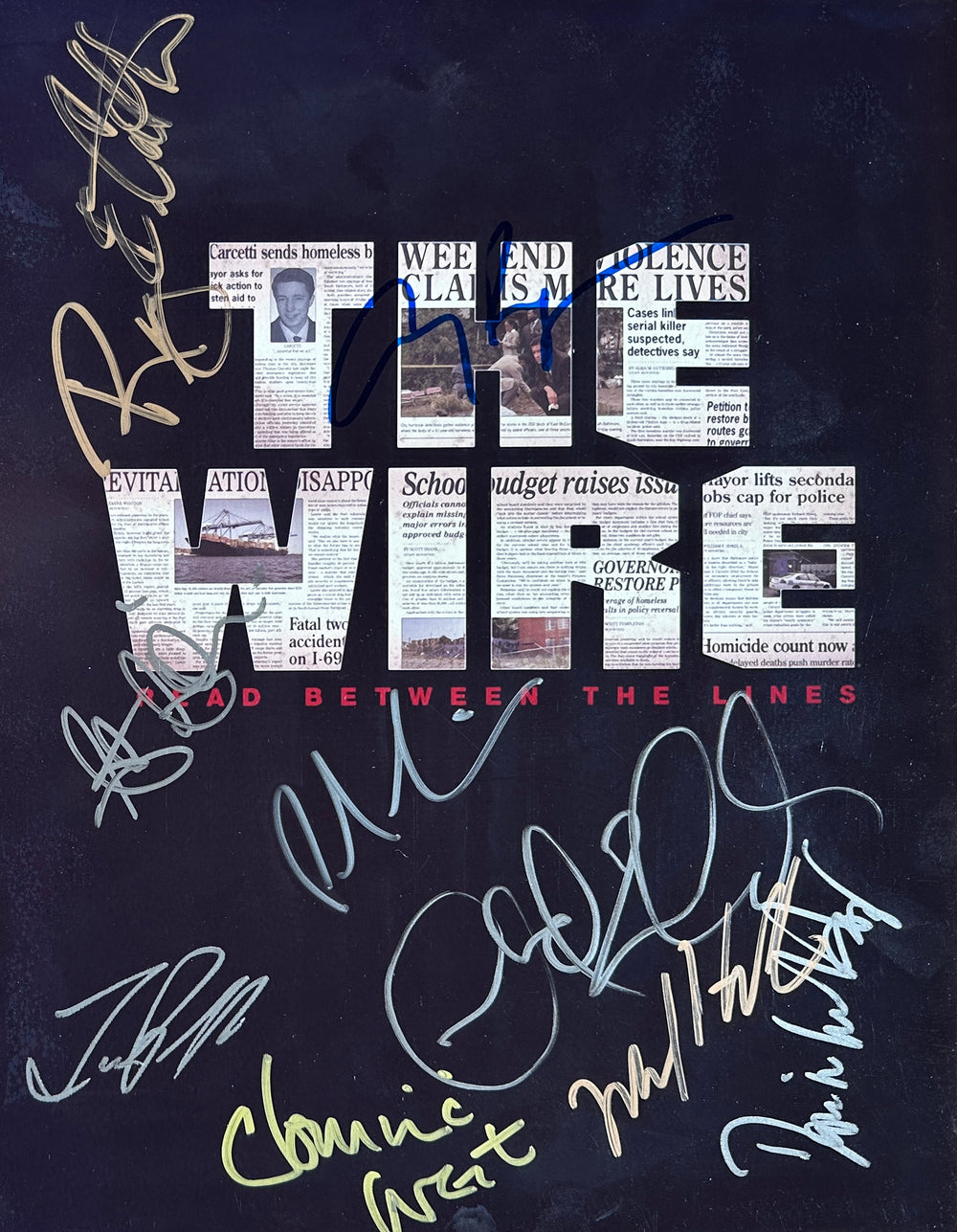 The Wire HBO 11x14 Photo Cast Signed by Dominic West, Reg E Cathey, Amy Ryan, Seth Gilliam, Pablo Schreiber, Chad Coleman, Lance Reddick, Michael Kenneth Williams, and Domenick Lombardozzi