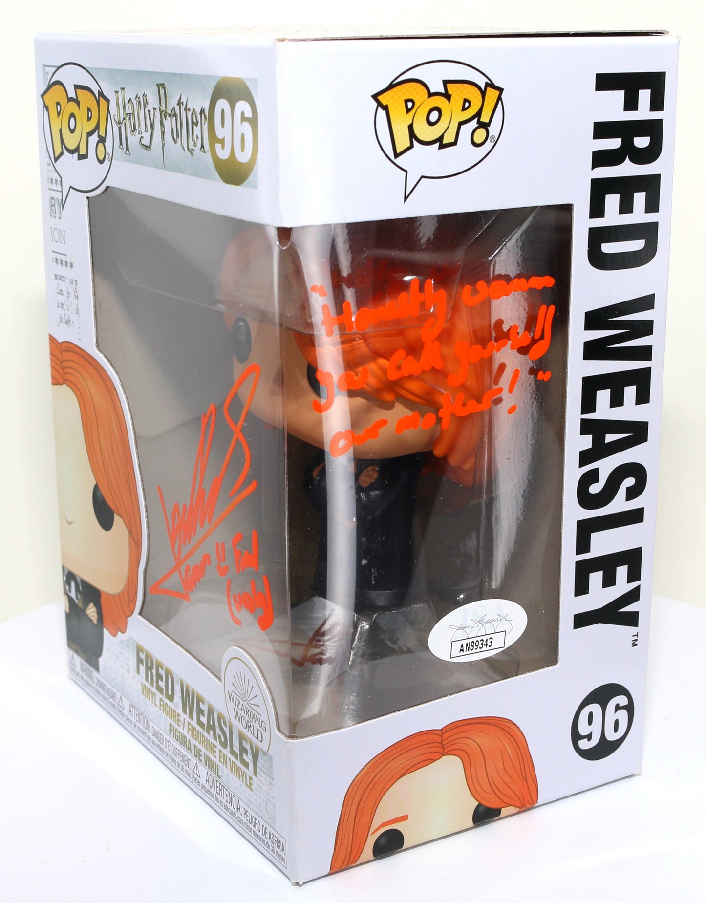 
                  
                    James Phelps as Fred Weasley in Harry Potter (JSA) Signed Funko POP! #96 with Character Name and Quote
                  
                