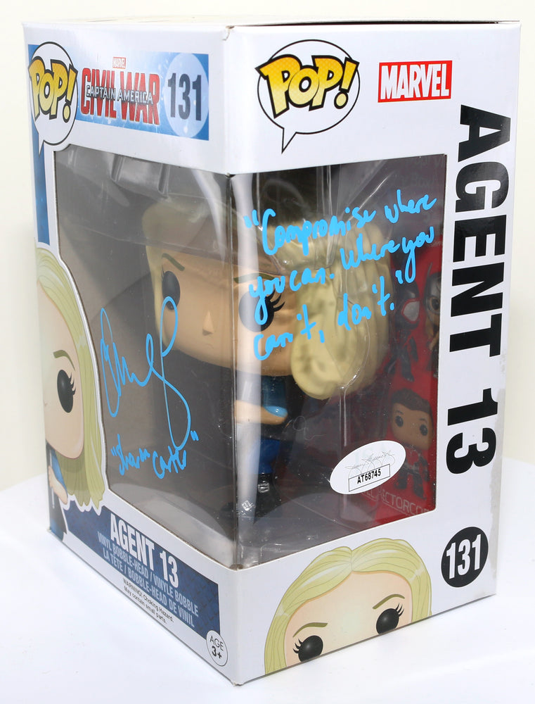 
                  
                    Emily VanCamp as Agent 13 in Captain America: Civil War (JSA) Signed Funko POP! #131 with Quote
                  
                