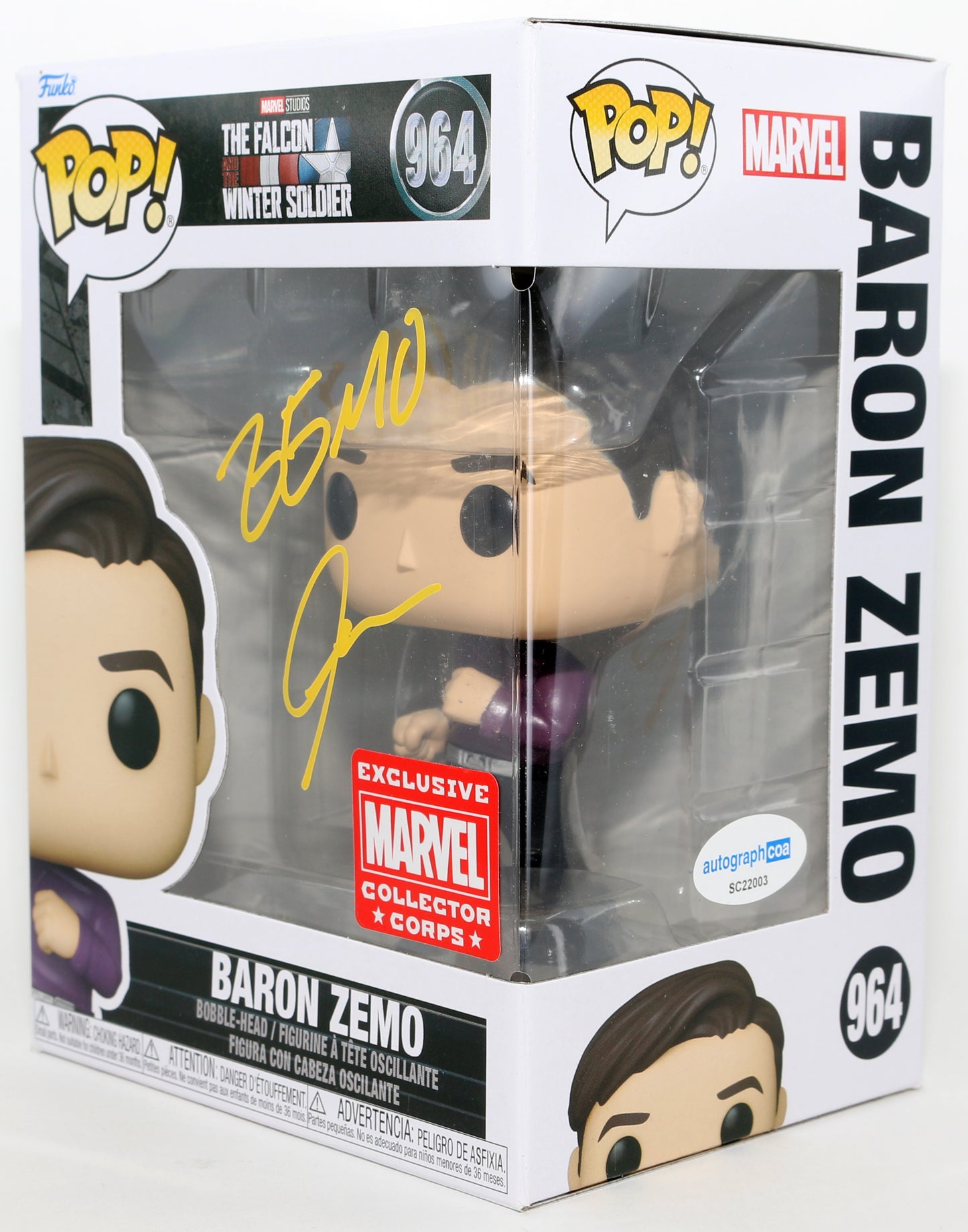 
                  
                    Daniel Brühl as Helmut Zemo in Falcon & the Winter Soldier Marvel Collector Corps Exclusive Signed Funko POP! #964 with Character Name
                  
                