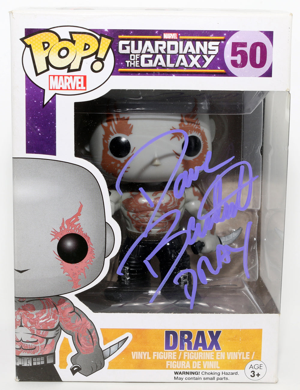Dave Bautista as Drax in Guardians of the Galaxy Signed Funko POP! #50 with Character Name